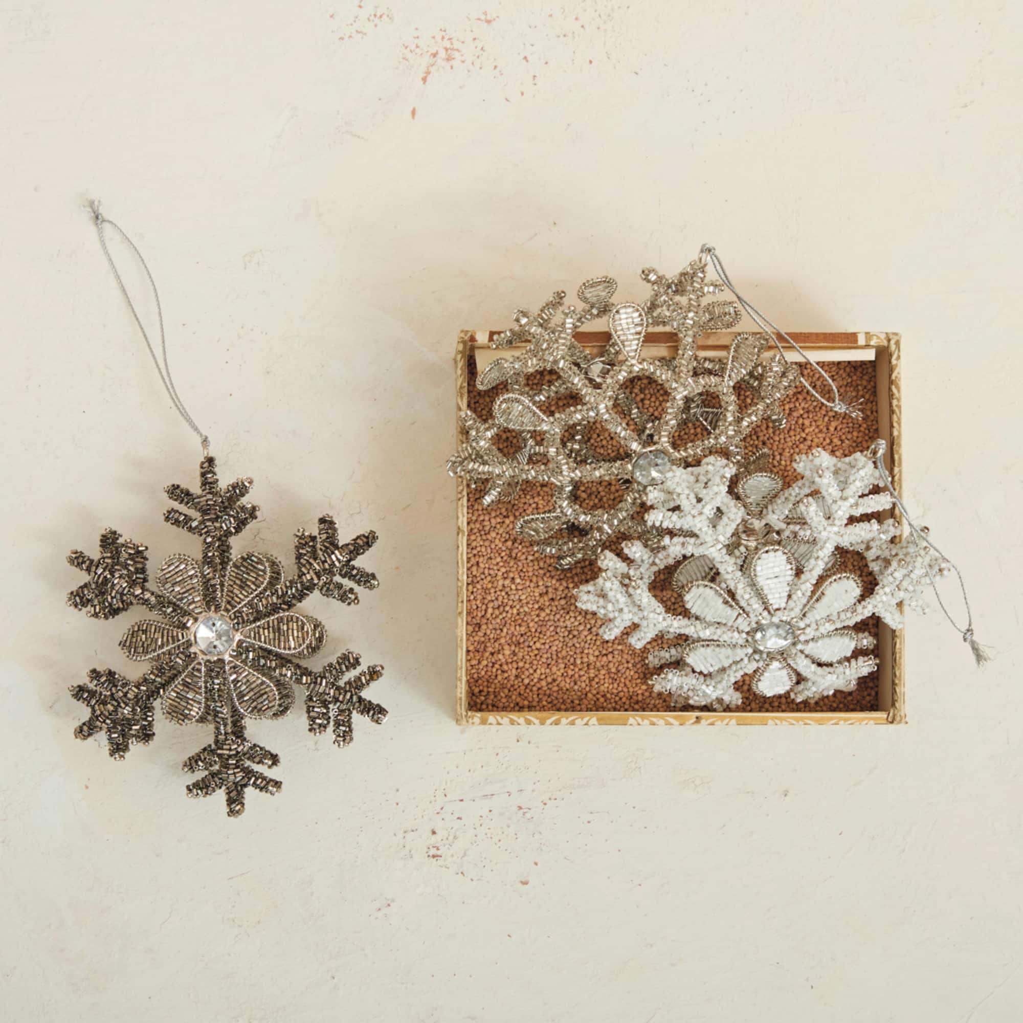 Hello Honey® 5.5" Gunmetal Finish & Beaded Metal Snowflake Ornament